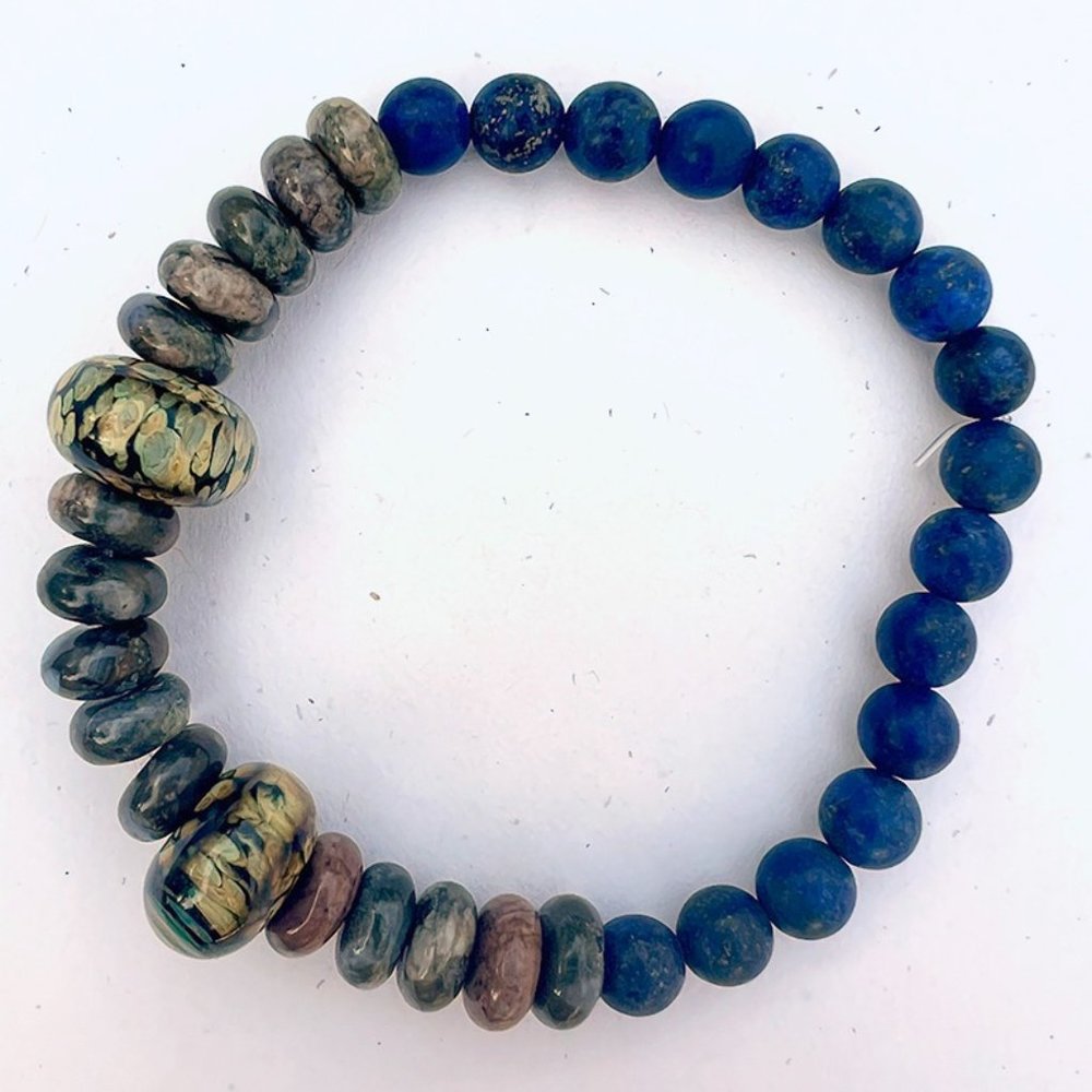 Handcrafted Murano Glass with African Opal and Lapis Lazuli Bracelet